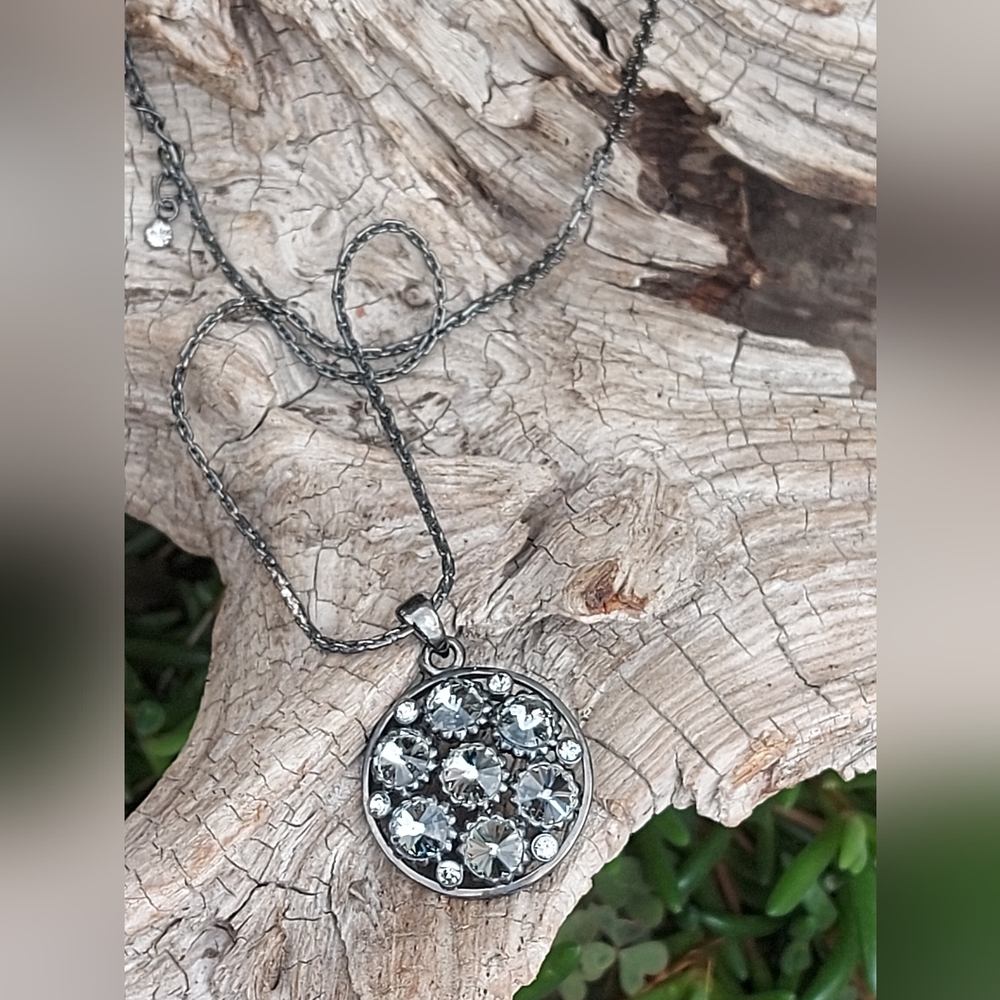 Butler Canada Vintage Gunmetal Cluster Necklace with Inverted Crystals